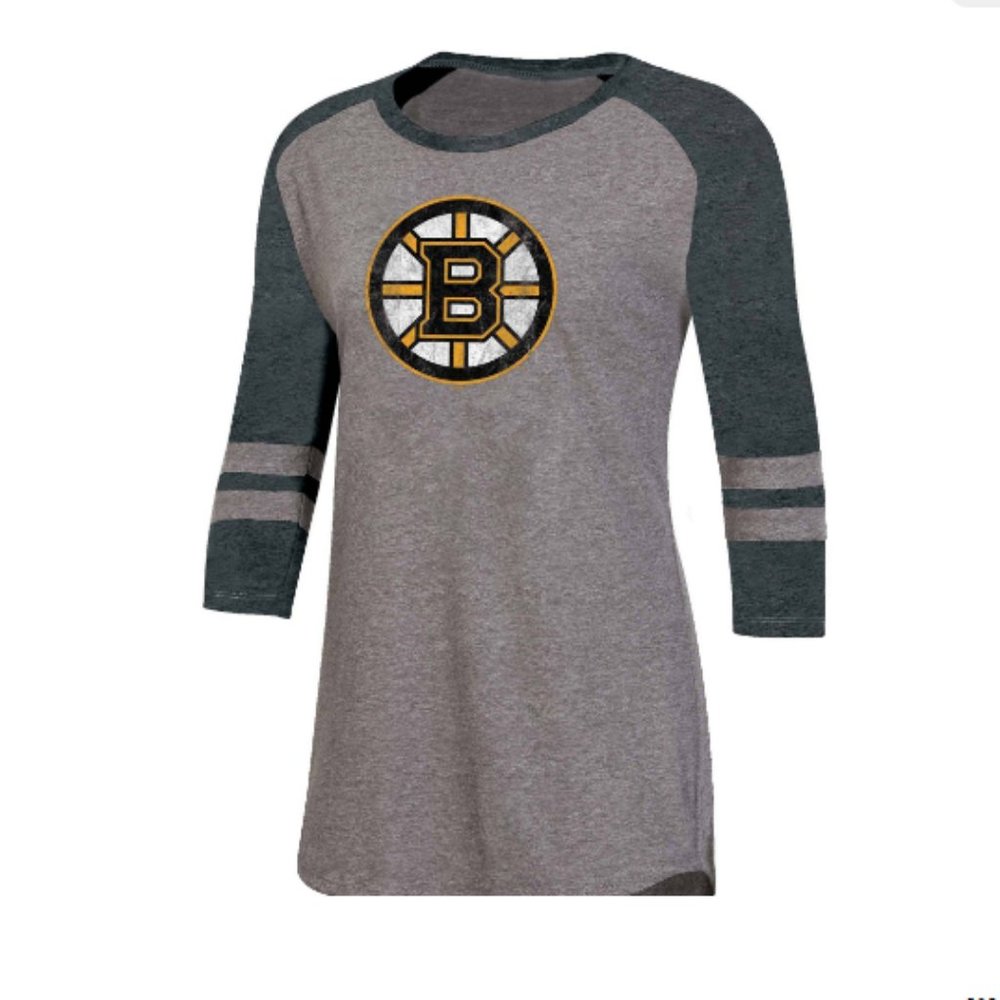 New NWT Genuine NHL Boston Bruins Women's Netminder 3/4 Sleeve T-Shirt